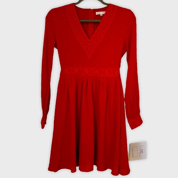 Emory Park Red Dress Embroidered Detail XXS - Picture 1 of 8